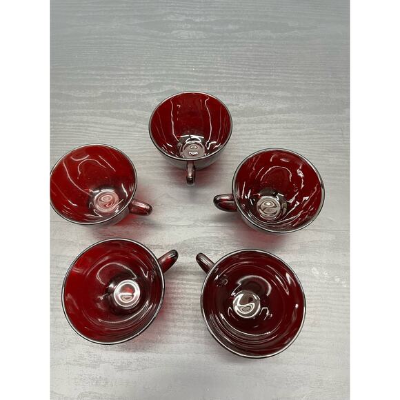 Vintage Anchor Hocking Royal Ruby Red Depression Glass Punch Cups Set of 5 - Picture 7 of 8